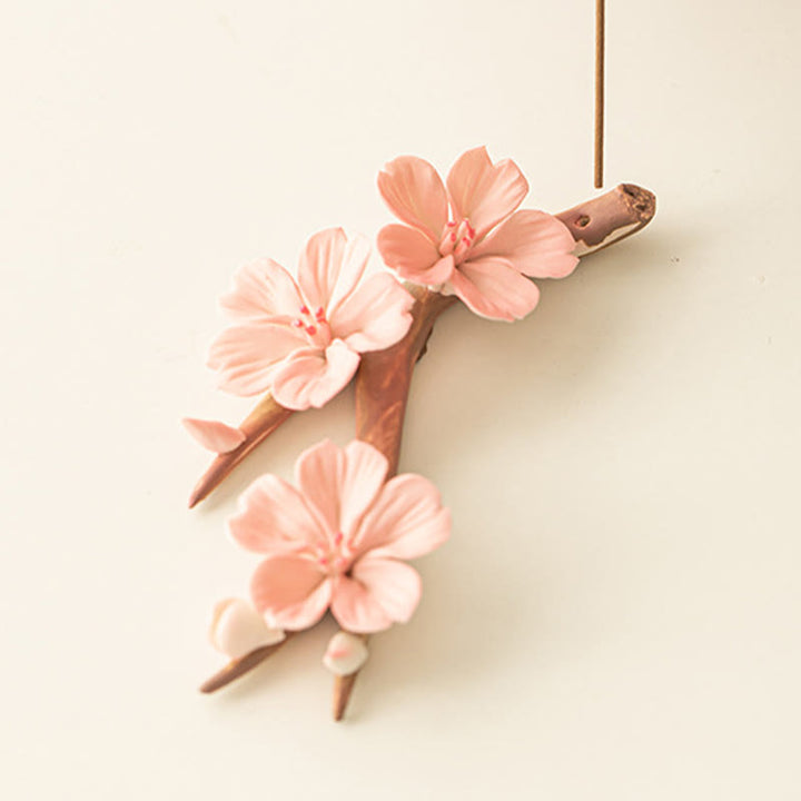 Buddha Stones Rami di fiori di prugna in fiore Bruciatore di incenso curativo in ceramica Decorazione da scrivania