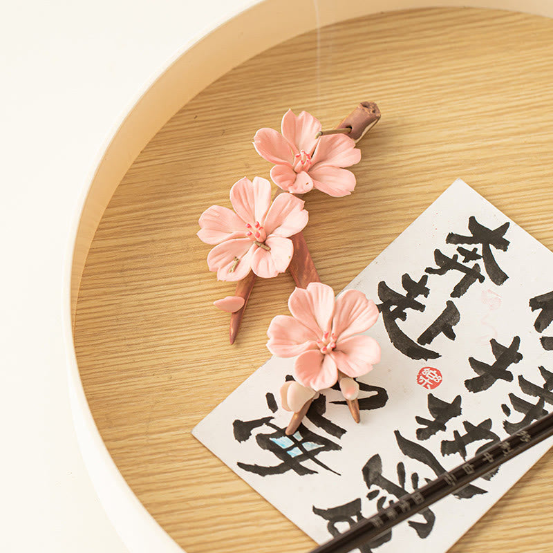 Buddha Stones Rami di fiori di prugna in fiore Bruciatore di incenso curativo in ceramica Decorazione da scrivania