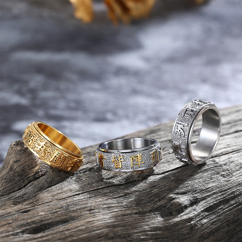 Buddha Stones Tibetano Mantra delle Nove Parole Modello Yin Yang Anello di Equilibrio in Acciaio al Titanio Spinner