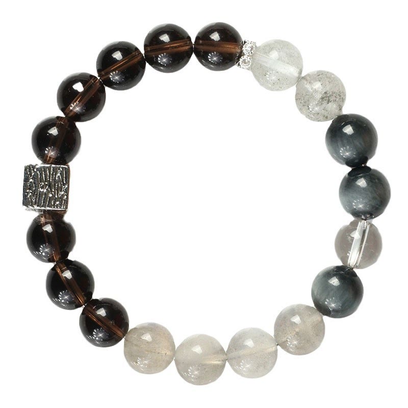 Bracciale Buddha Stones Ossidiana nera Quarzo rutilato nero Pietra di luna Cubo Forza