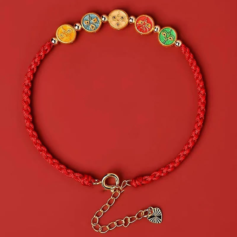 Bracciale Buddha Stones Red String 925 Sterling Silver Five Ways God Of Wealth Connection