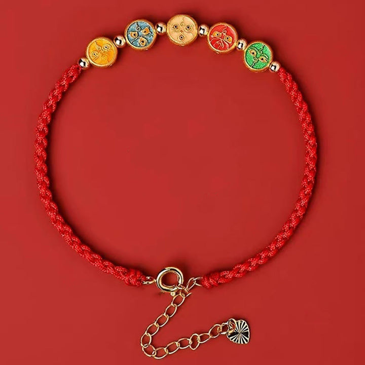 Bracciale Buddha Stones Red String 925 Sterling Silver Five Ways God Of Wealth Connection