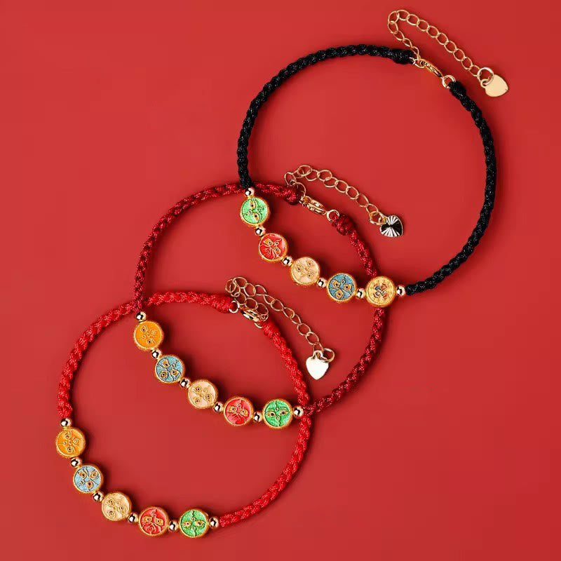 Bracciale Buddha Stones Red String 925 Sterling Silver Five Ways God Of Wealth Connection