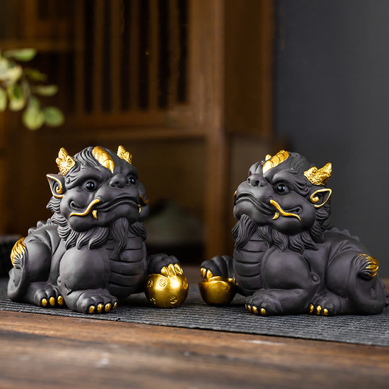 Buddha Stones PiXiu Lingotto Palla Viola Argilla Ceramica Tè Animale Domestico Ricchezza Casa Figurina Decorazione