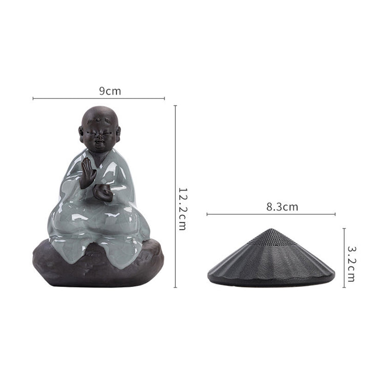 Buddha Stones Piccolo monaco Zen Cappello Colino Accessori da tè in ceramica Figurina Decorazione per la casa