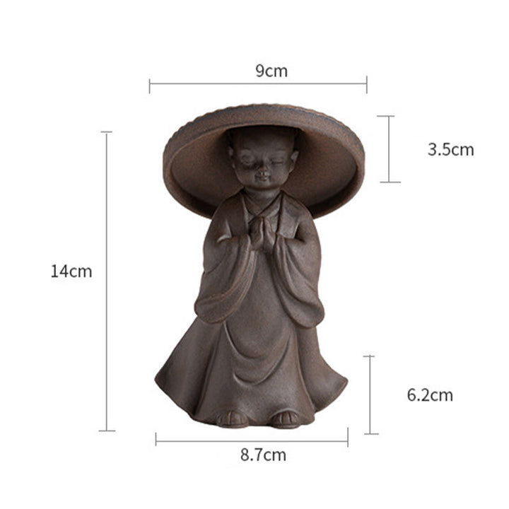 Buddha Stones Piccolo monaco marrone Cappello Colino Ceramica Accessori per il tè Figurina Zen Casa Scrivania Decorazione