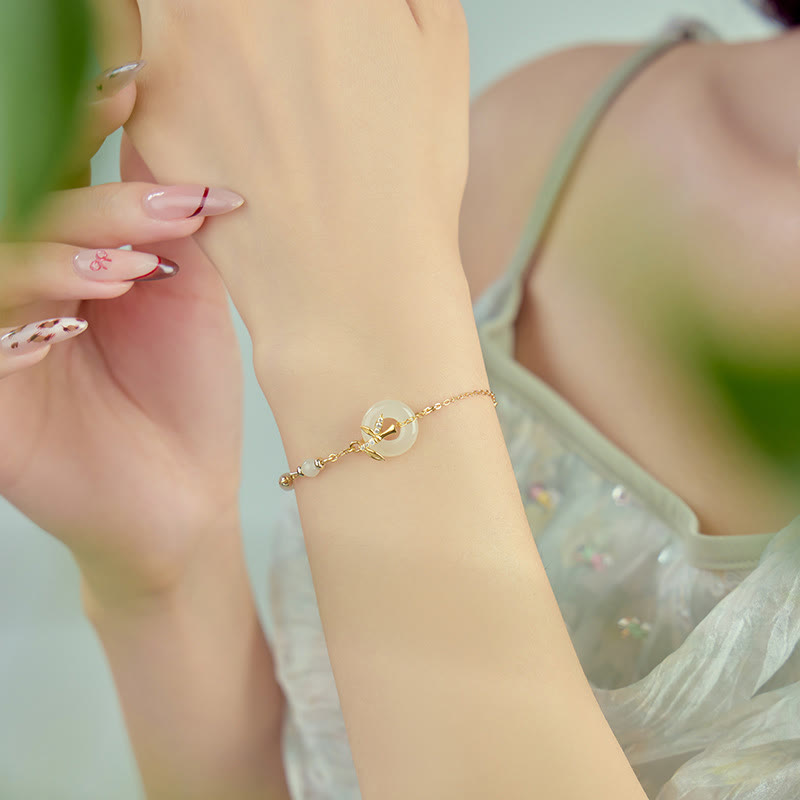 Bracciale Buddha Stones Hetian Jade 925 Sterling Silver Cubic Zirconia Peace Buckle Luck - image 3