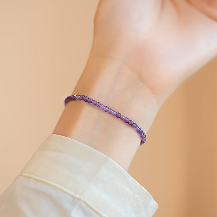 Bracciale Buddha Stones 2,5 mm Ametista naturale Perline ultrasottili Rame placcato oro 14k Inner Peace