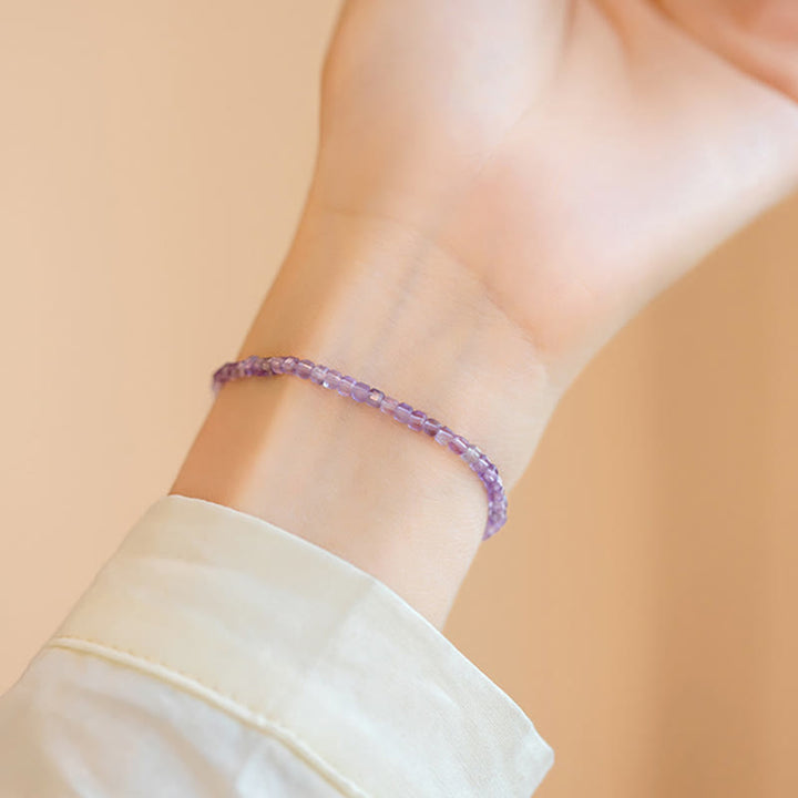 Bracciale Buddha Stones 2,5 mm Ametista naturale Perline ultrasottili Rame placcato oro 14k Inner Peace