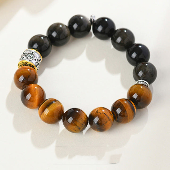 Bracciale Buddha Stones Tiger Eye Oro Lucente Ossidiana Om Mani Padme Hum - image 2