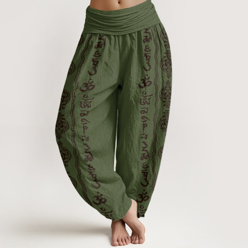 Pantaloni Harem da donna con Buddha Stones Mandala Om Mani Padme Hum - Verde oliva scuro - US22, UK/AU26, EU54 (6XL) - image 5