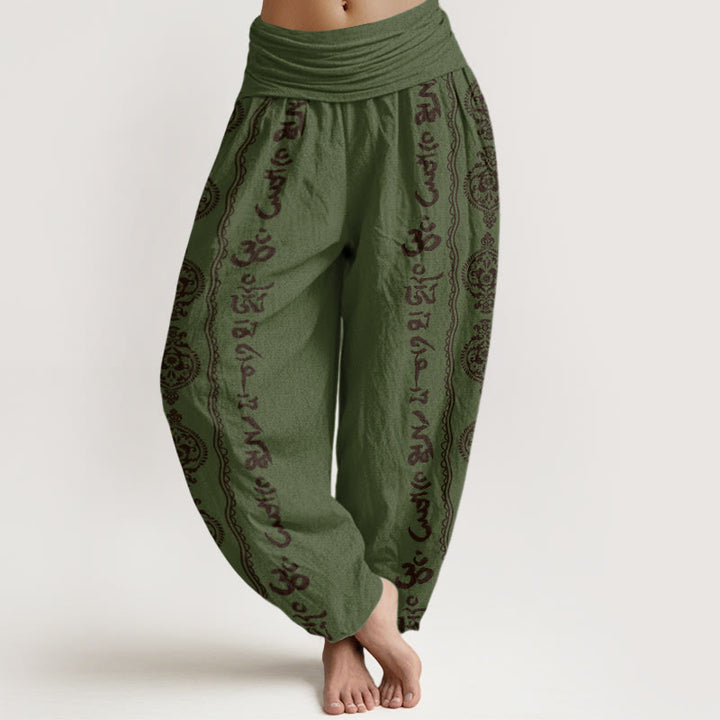 Pantaloni Harem da donna con Buddha Stones Mandala Om Mani Padme Hum - Verde oliva scuro - US22, UK/AU26, EU54 (6XL) - image 5