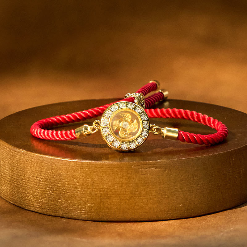 Buddha Stones Rame Ottone Feng Sheng Shui Qi Mulino a vento girevole Braccialetto intrecciato con corda rossa Fede