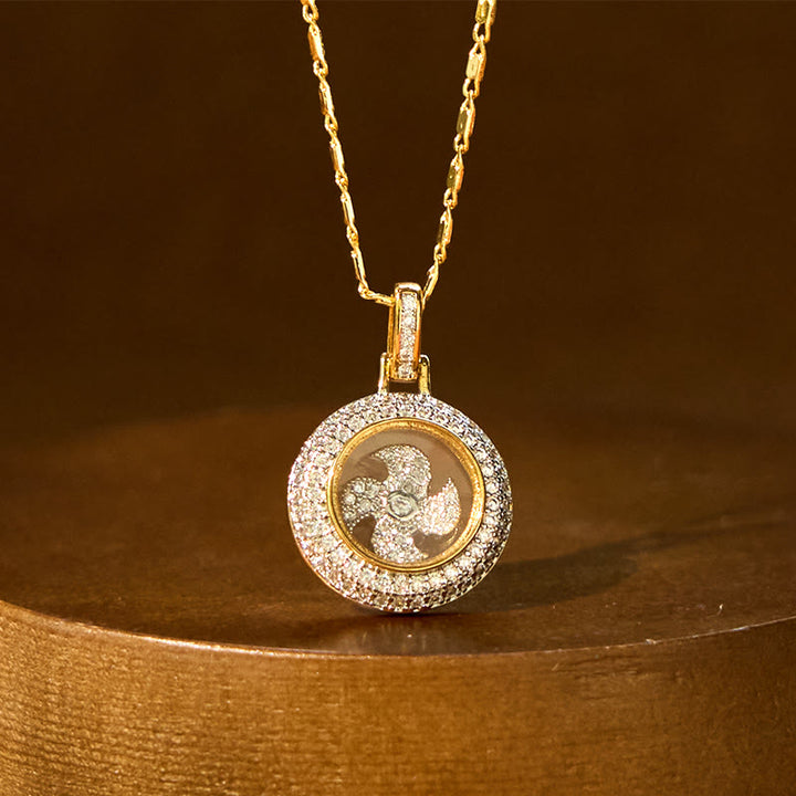 Buddha Stones placcato oro rame ottone girevole mulino a vento Fu Balance collana pendente