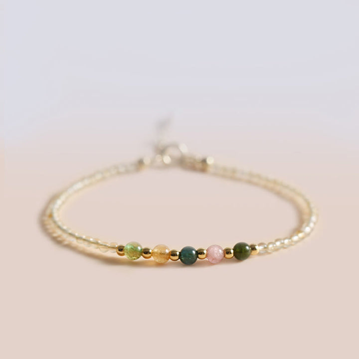 Braccialetto della prosperità con perle di rame riempite d'oro 14K e tormalina citrino ultrasottile da 2,5 mm Buddha Stones