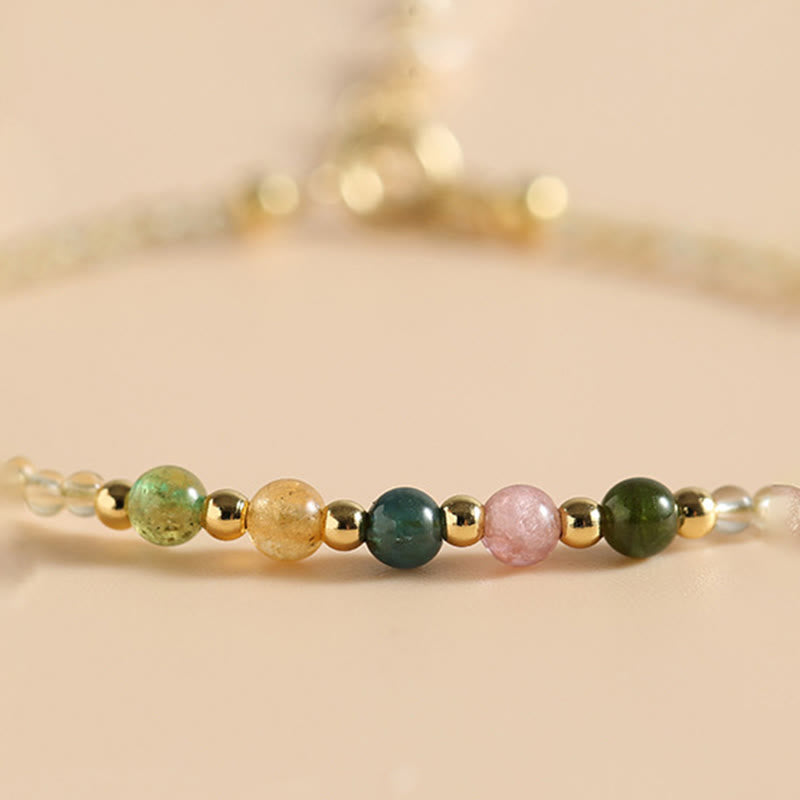 Braccialetto della prosperità con perle di rame riempite d'oro 14K e tormalina citrino ultrasottile da 2,5 mm Buddha Stones