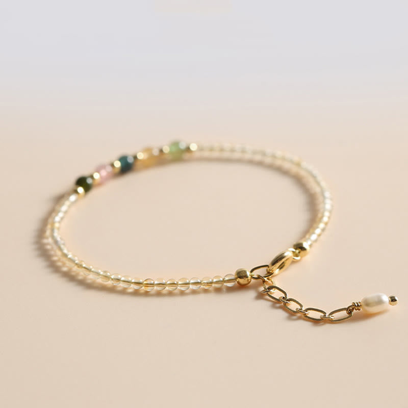 Braccialetto della prosperità con perle di rame riempite d'oro 14K e tormalina citrino ultrasottile da 2,5 mm Buddha Stones