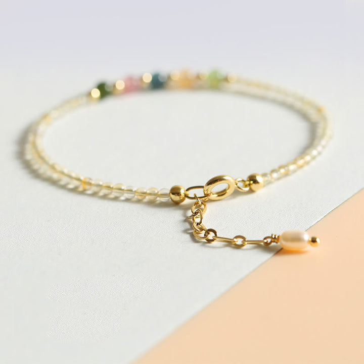 Braccialetto della prosperità con perle di rame riempite d'oro 14K e tormalina citrino ultrasottile da 2,5 mm Buddha Stones