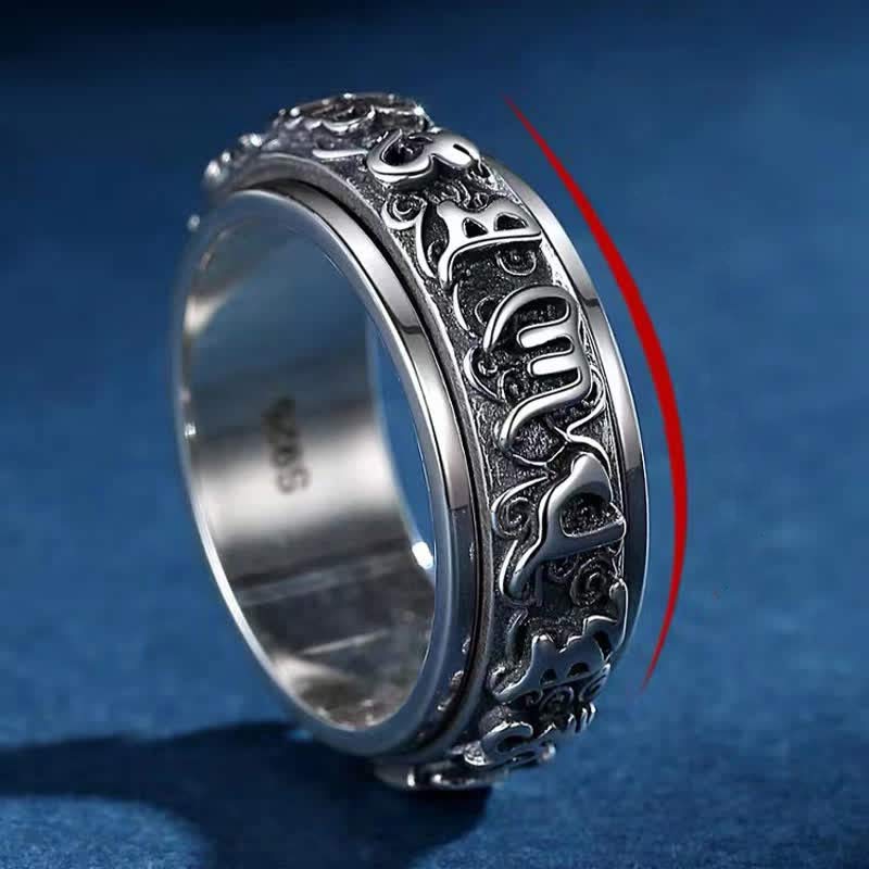 Buddha Stones Sei parole vere Svastica Anello girevole curativo in rame