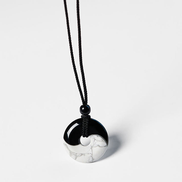 Buddha Stones Ossidiana nera naturale Turchese bianco Yin Yang Pace Fibbia Design Corda intrecciata Forza Collana Pendente