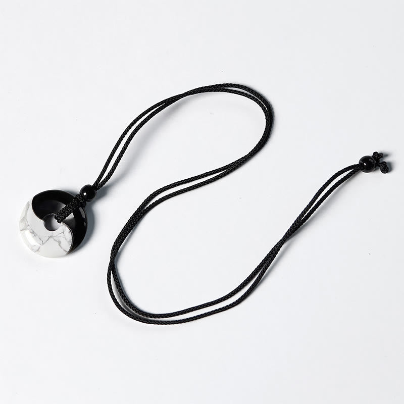 Buddha Stones Ossidiana nera naturale Turchese bianco Yin Yang Pace Fibbia Design Corda intrecciata Forza Collana Pendente