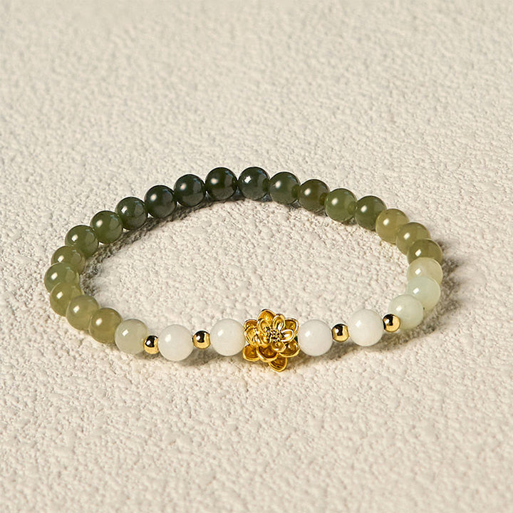 Bracciale Buddha Stones Natural Hetian Jade Gradient Lotus Abbondanza