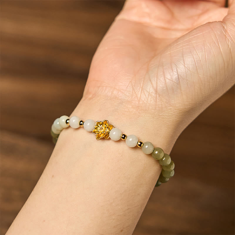 Bracciale Buddha Stones Natural Hetian Jade Gradient Lotus Abbondanza