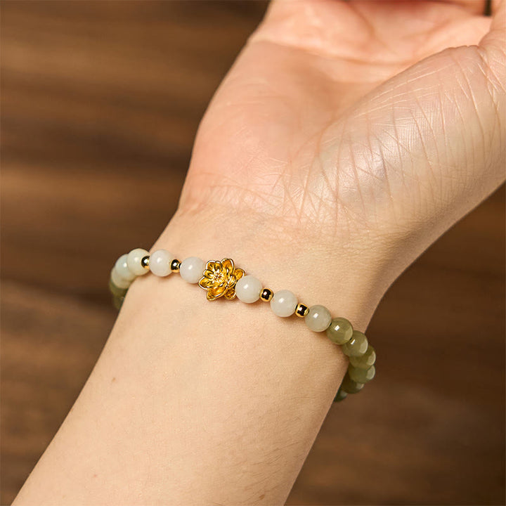 Bracciale Buddha Stones Natural Hetian Jade Gradient Lotus Abbondanza