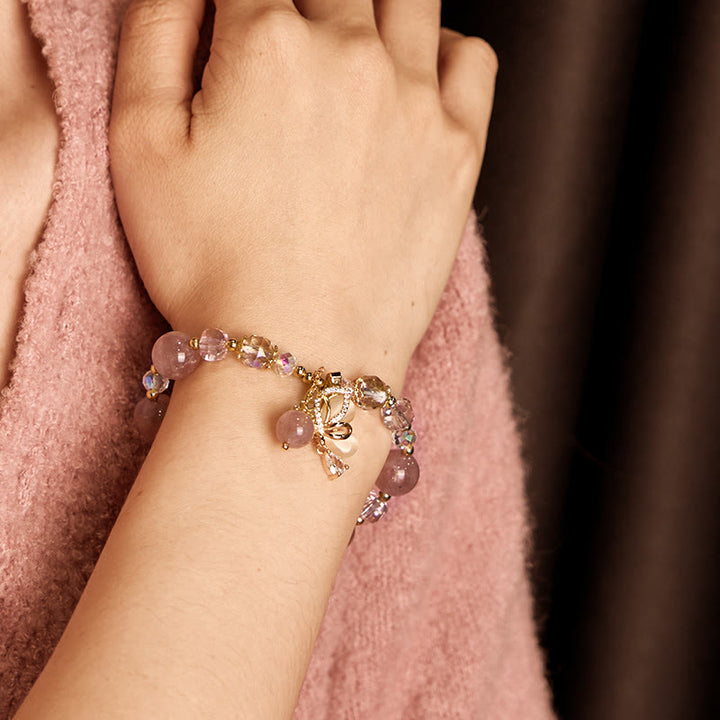 Braccialetto curativo a forma di farfalla in quarzo fragola naturale Buddha Stones