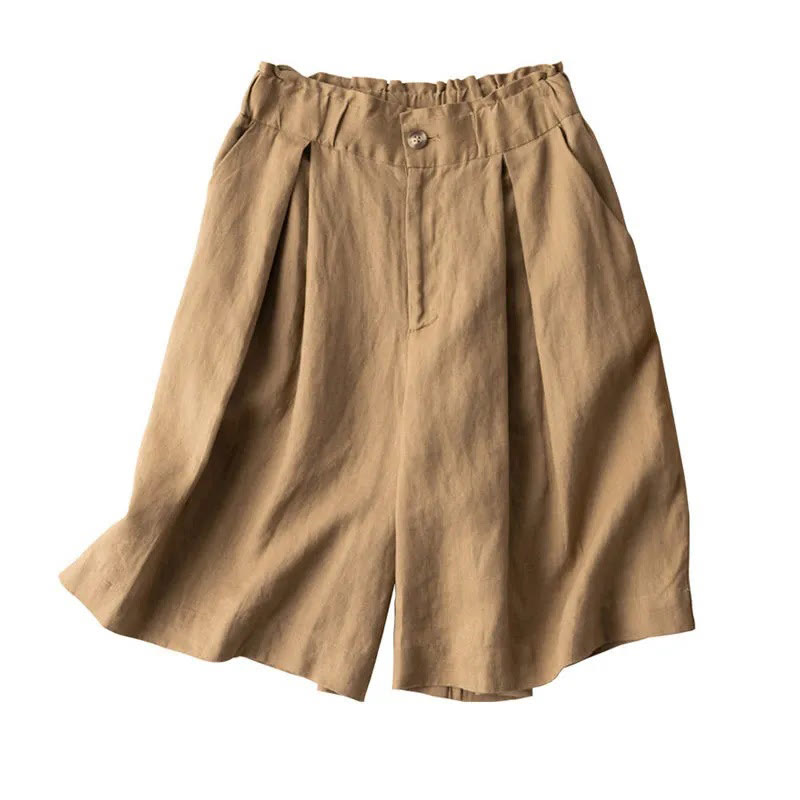 Buddha Stones Casual Tinta Unita Bottoni Cerniera Cotone Lino Pantaloncini da Donna con Tasche