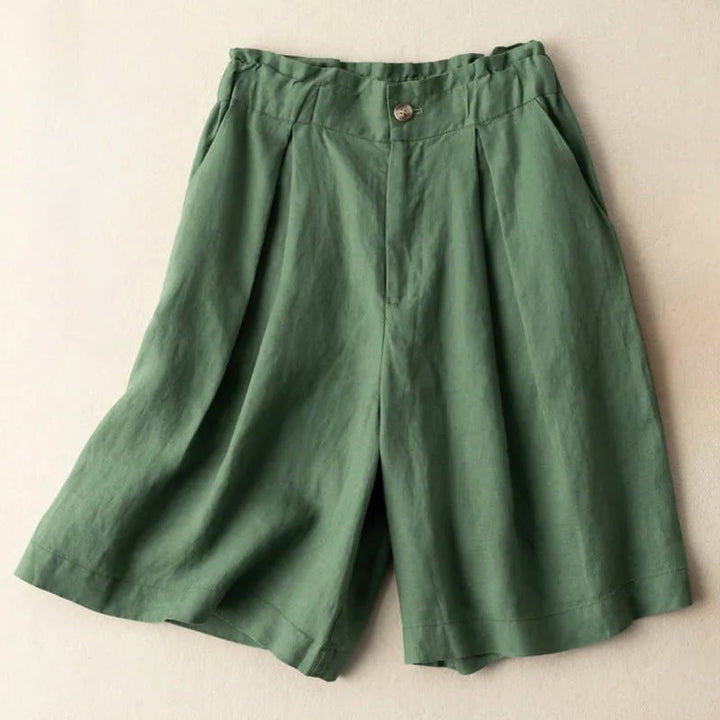 Buddha Stones Casual Tinta Unita Bottoni Cerniera Cotone Lino Pantaloncini da Donna con Tasche