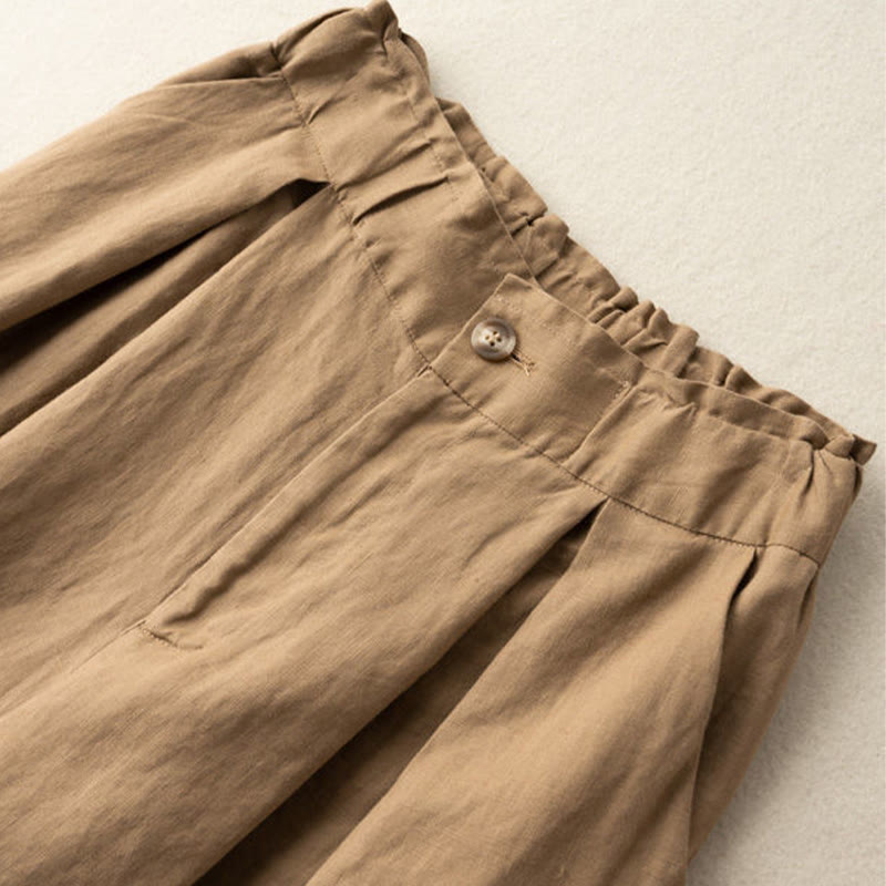 Buddha Stones Casual Tinta Unita Bottoni Cerniera Cotone Lino Pantaloncini da Donna con Tasche