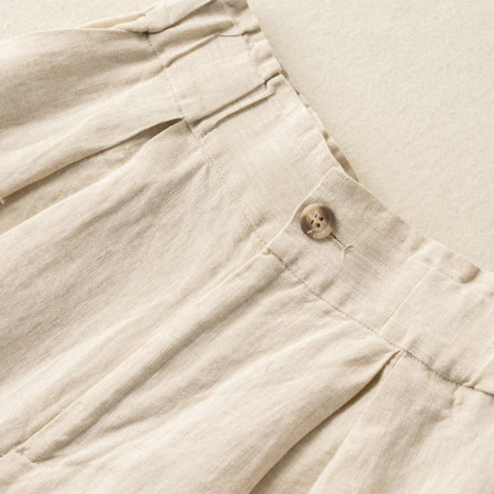 Buddha Stones Casual Tinta Unita Bottoni Cerniera Cotone Lino Pantaloncini da Donna con Tasche
