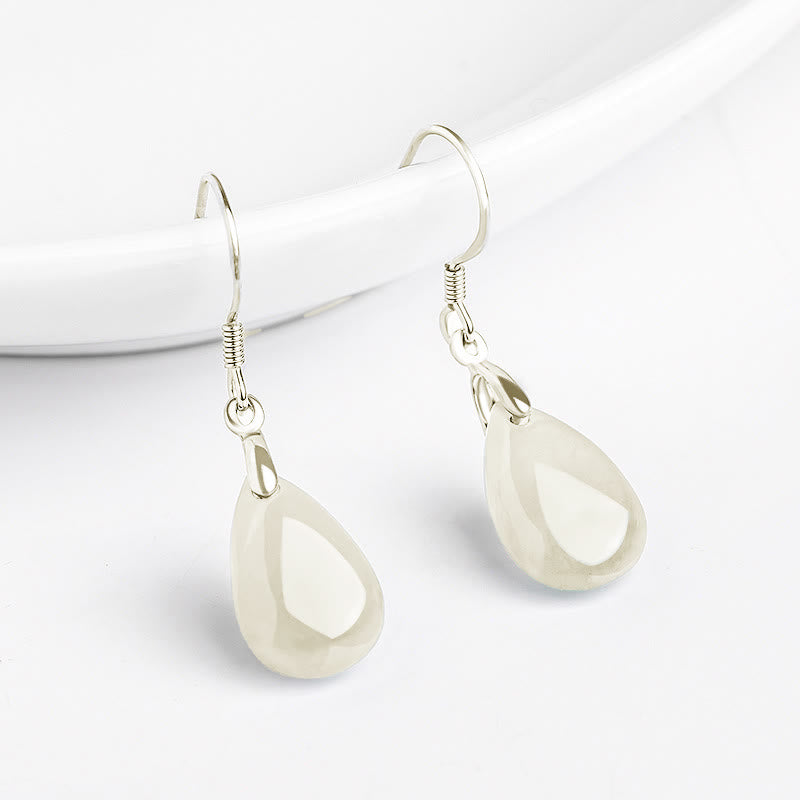 Orecchini pendenti Buddha Stones in argento sterling 925 con motivo a goccia d'acqua e giada, motivo fortuna e prosperità