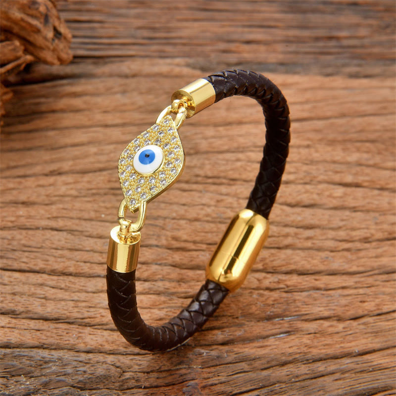Bracciale con fibbia in metallo e pelle con protezione contro il malocchio Buddha Stones