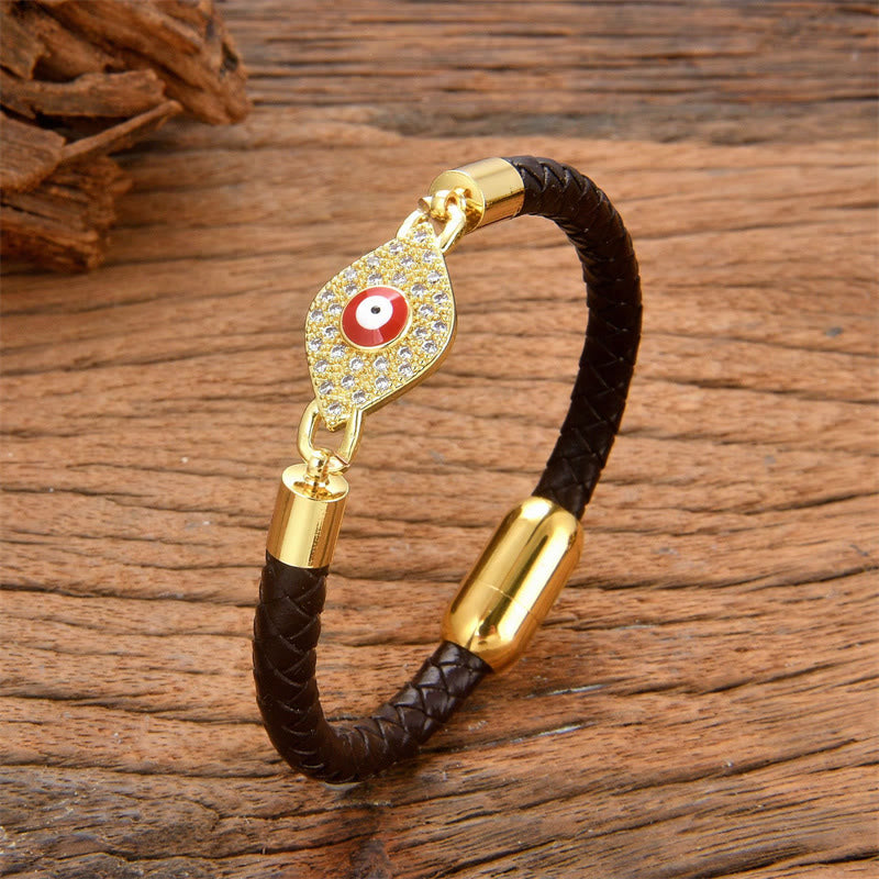 Bracciale con fibbia in metallo e pelle con protezione contro il malocchio Buddha Stones