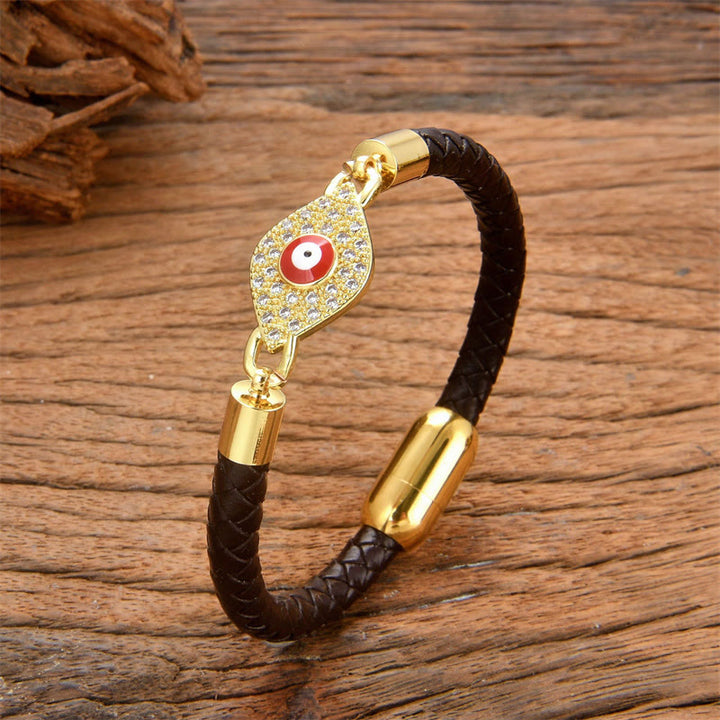Bracciale con fibbia in metallo e pelle con protezione contro il malocchio Buddha Stones