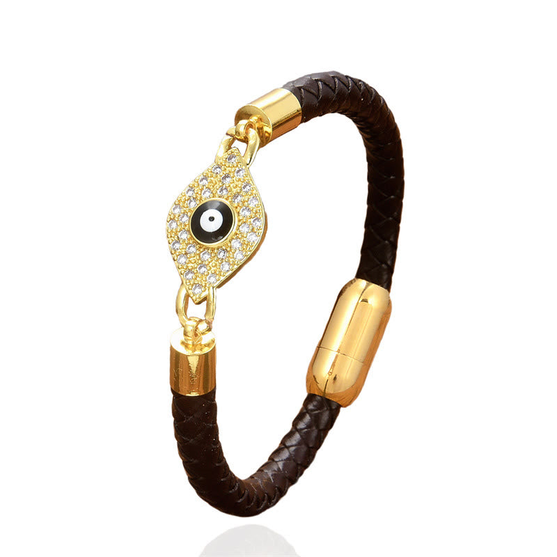 Bracciale con fibbia in metallo e pelle con protezione contro il malocchio Buddha Stones