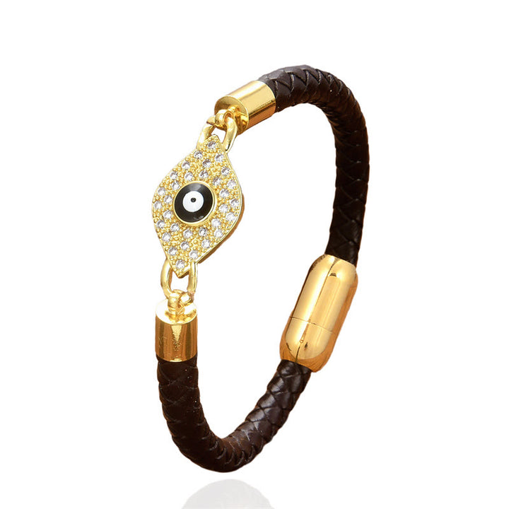 Bracciale con fibbia in metallo e pelle con protezione contro il malocchio Buddha Stones