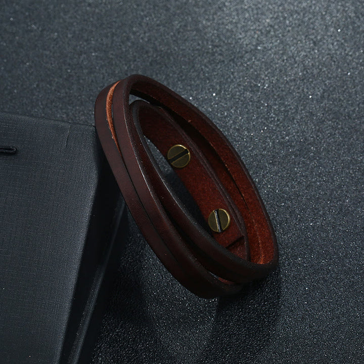 Bracciale con fibbia in pelle multistrato vintage Buddha Stones