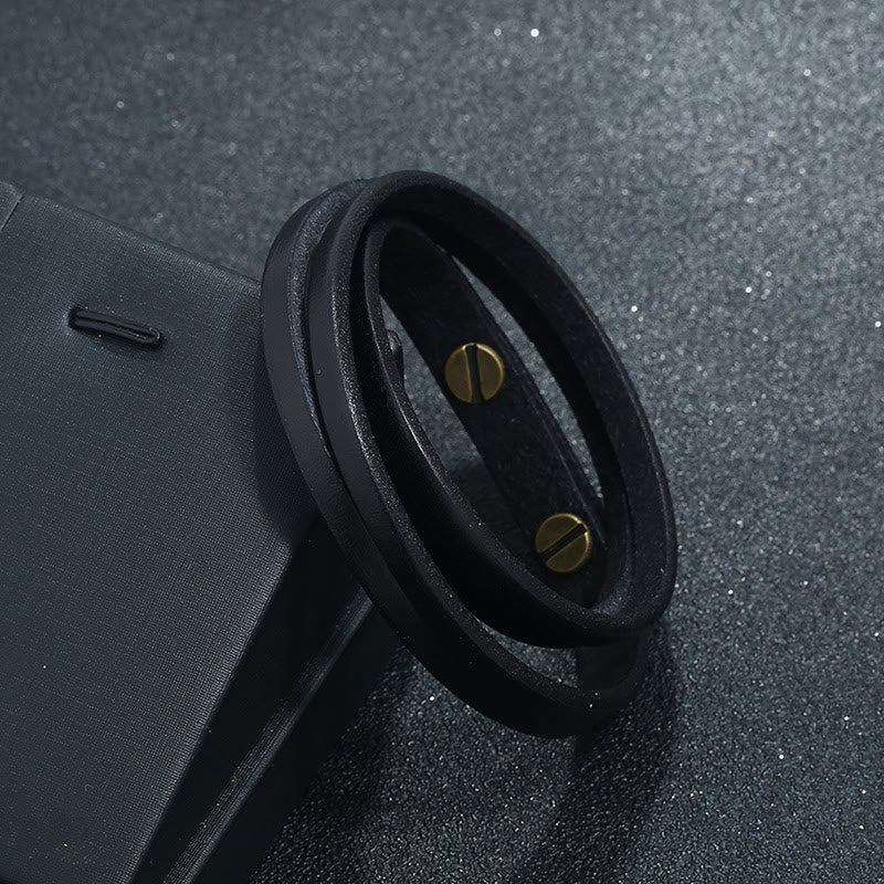 Bracciale con fibbia in pelle multistrato vintage Buddha Stones