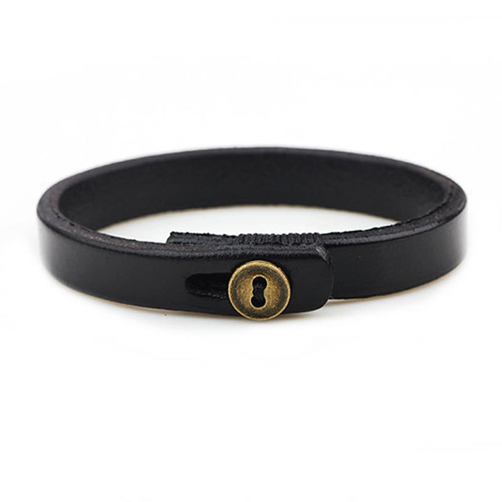 Braccialetto Buddha Stones Vintage in pelle liscia con fibbia a bottone e fiducia