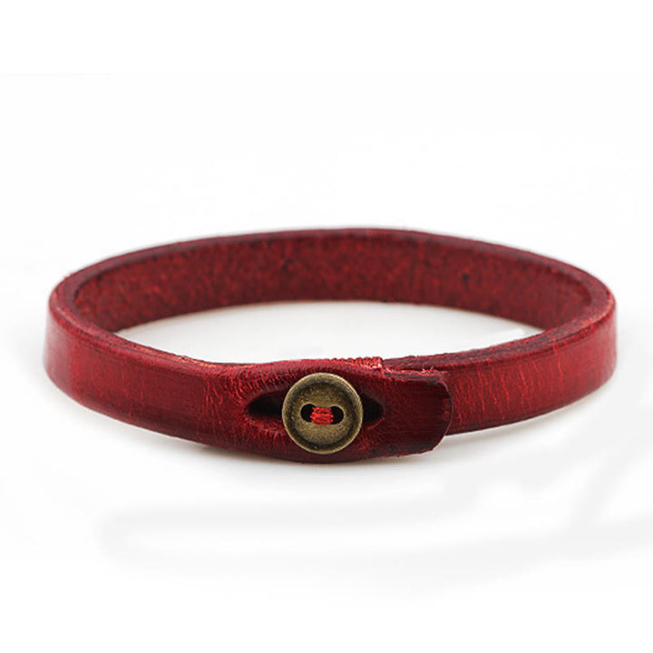 Braccialetto Buddha Stones Vintage in pelle liscia con fibbia a bottone e fiducia