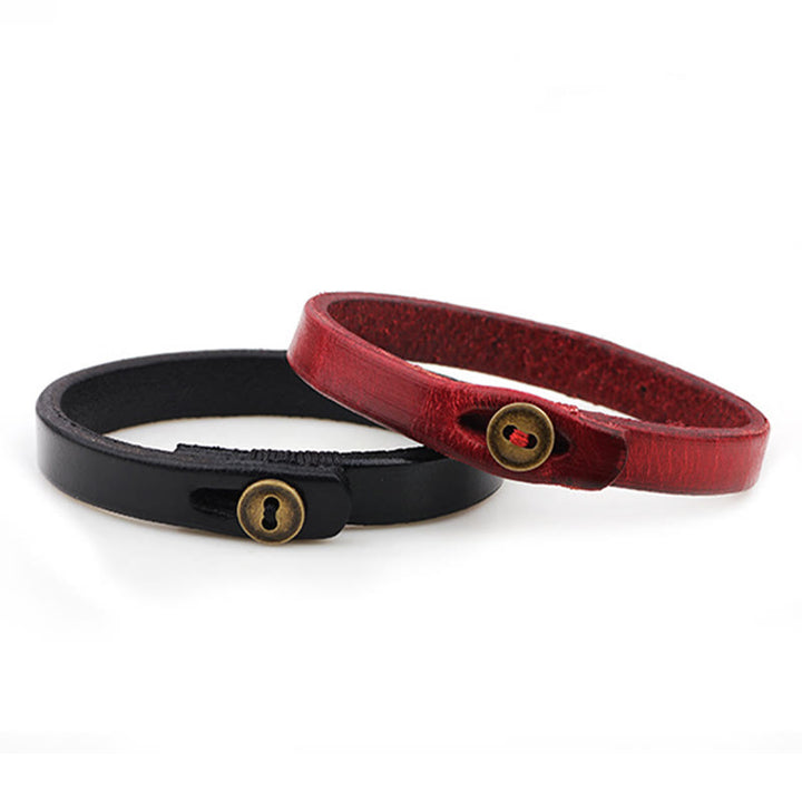 Braccialetto Buddha Stones Vintage in pelle liscia con fibbia a bottone e fiducia