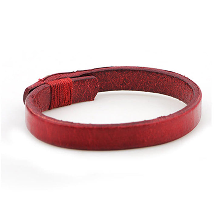 Braccialetto Buddha Stones Vintage in pelle liscia con fibbia a bottone e fiducia