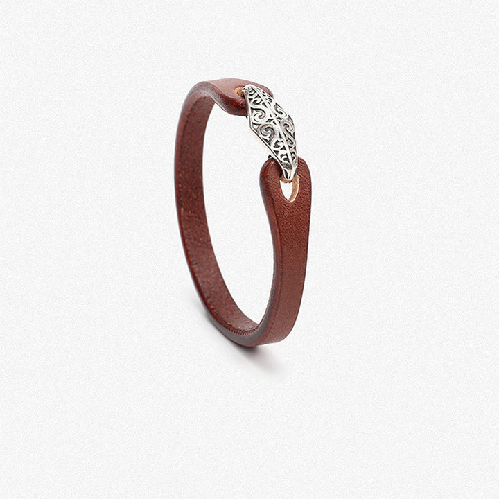 Braccialetto di protezione multigiro in pelle con Buddha Stones in argento sterling 925