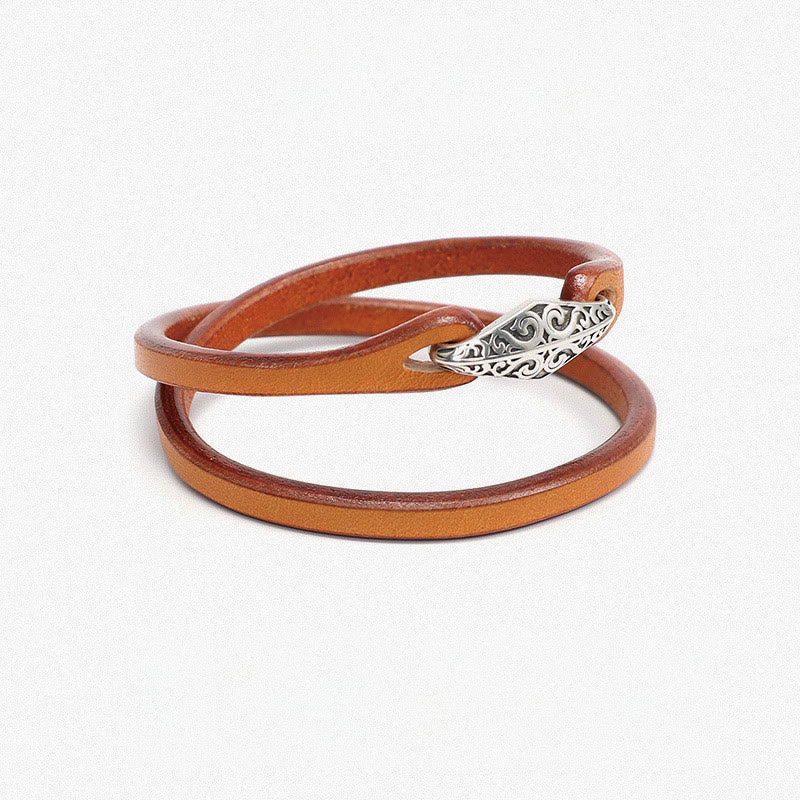 Braccialetto di protezione multigiro in pelle con Buddha Stones in argento sterling 925