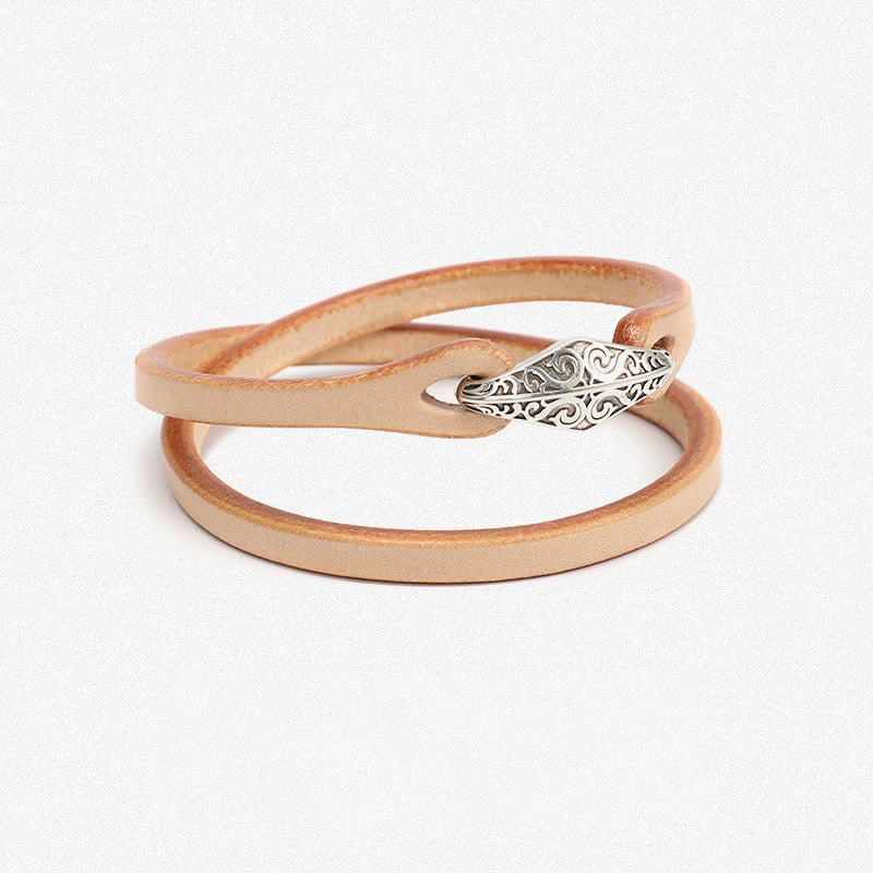 Braccialetto di protezione multigiro in pelle con Buddha Stones in argento sterling 925