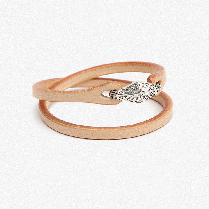 Braccialetto di protezione multigiro in pelle con Buddha Stones in argento sterling 925