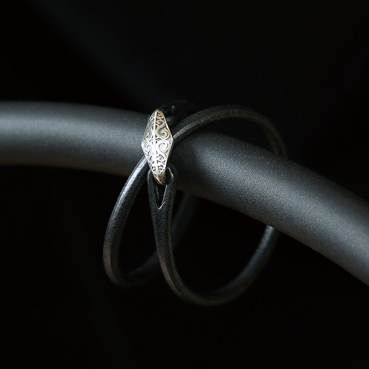 Braccialetto di protezione multigiro in pelle con Buddha Stones in argento sterling 925